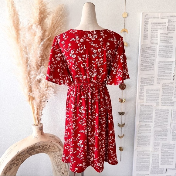 SHEIN Maternity Rust Orange Floral Print Surplice V Neck Short Sleeve Mini Dress - Picture 10 of 14